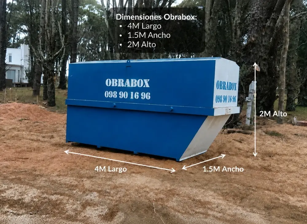 Obrador (pañol de obra) ObraBox con sus medidas: 4 m de largo, 1,5 m de ancho y 2 m de alto